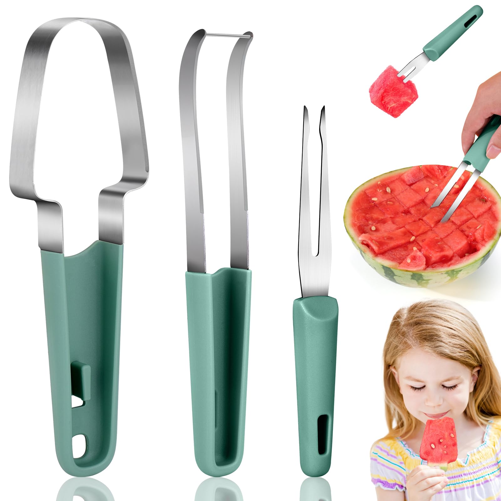 Kitchen Gadgets Cutting Tools - Набор 3-в-1: вилка-слайсер для арбуза, нож